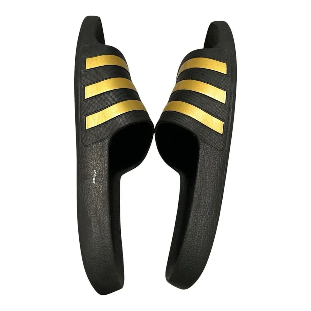 Adidas Adilette Aqua Slides Mens Size 12 Sandal Shoe Black/Gold Metallic EG1758